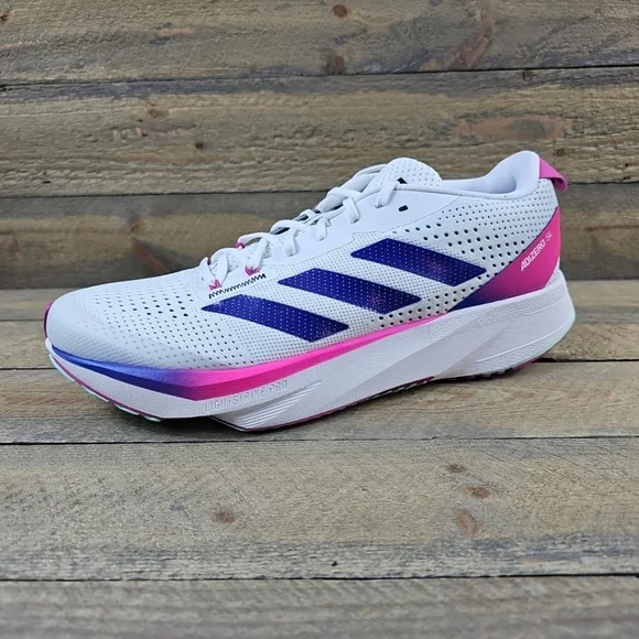 adidas Adizero SL Men's Running Shoes White/Lucid Blue/Fuschia - Picture 2 of 12